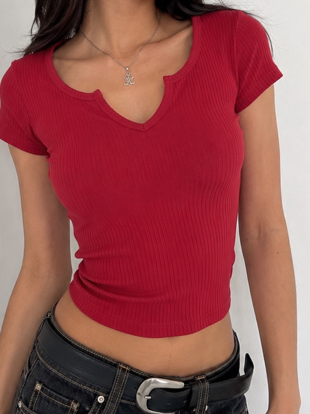Red V neck top